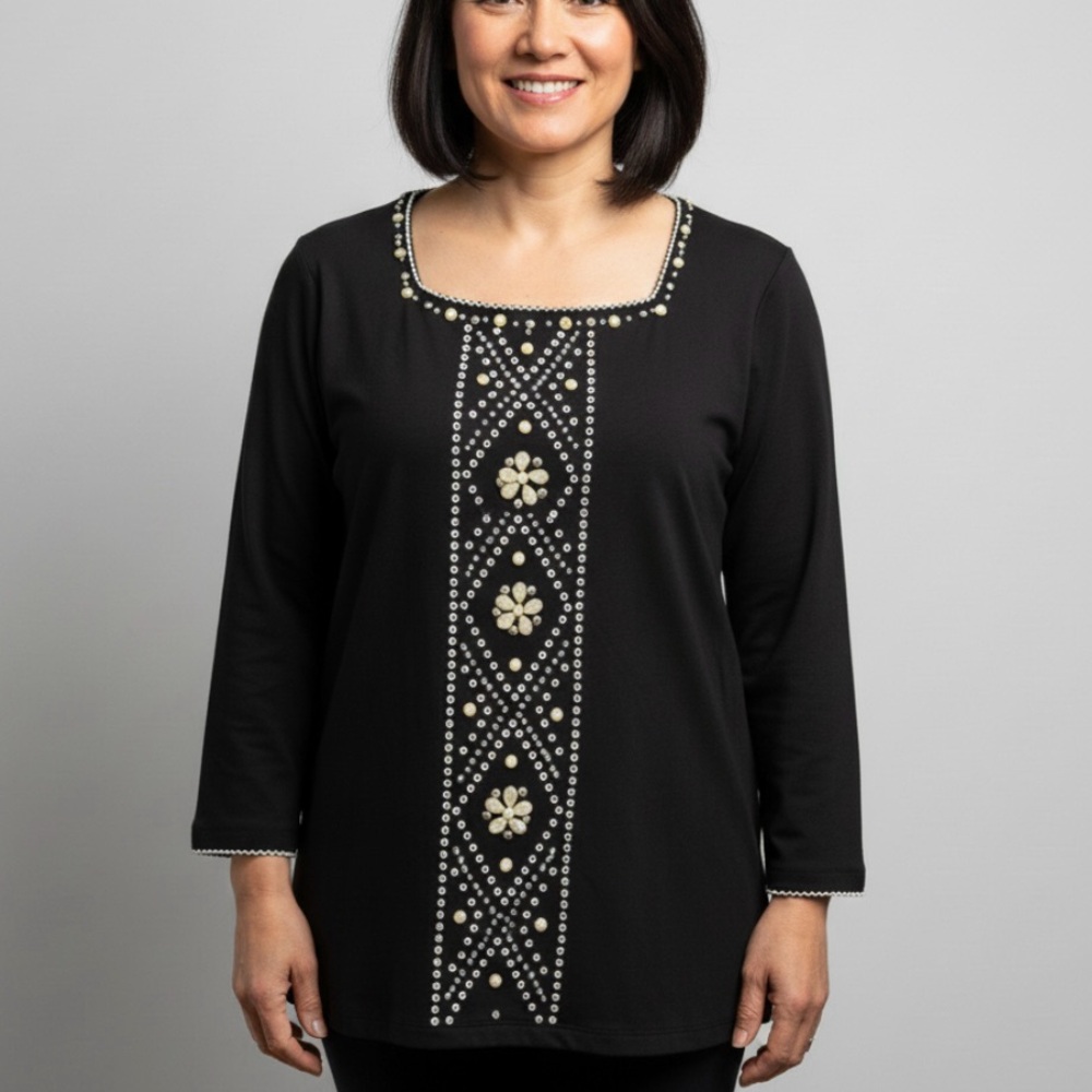 Alfred Dunner PL Black 3/4 Sleeve Top NWT